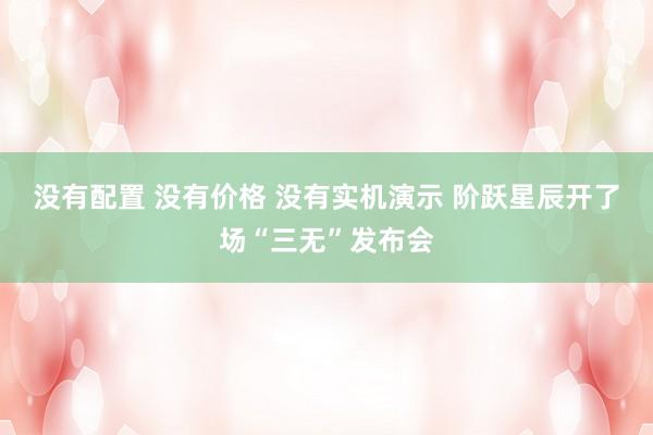 没有配置 没有价格 没有实机演示 阶跃星辰开了场“三无”发布会