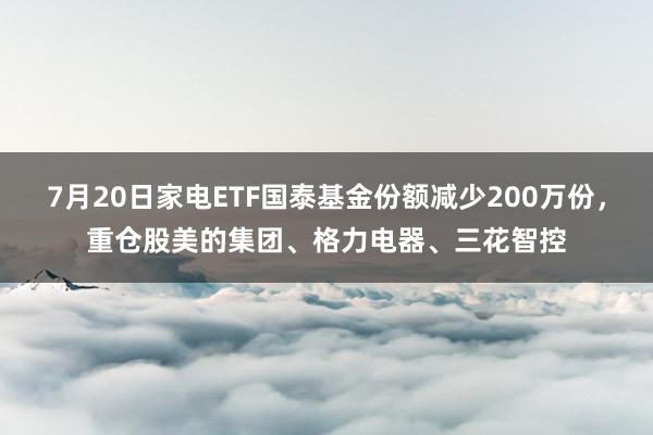 7月20日家电ETF国泰基金份额减少200万份，重仓股美的集团、格力电器、三花智控