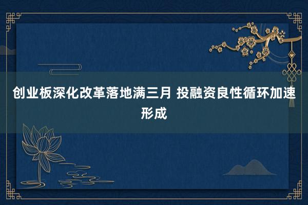 创业板深化改革落地满三月 投融资良性循环加速形成