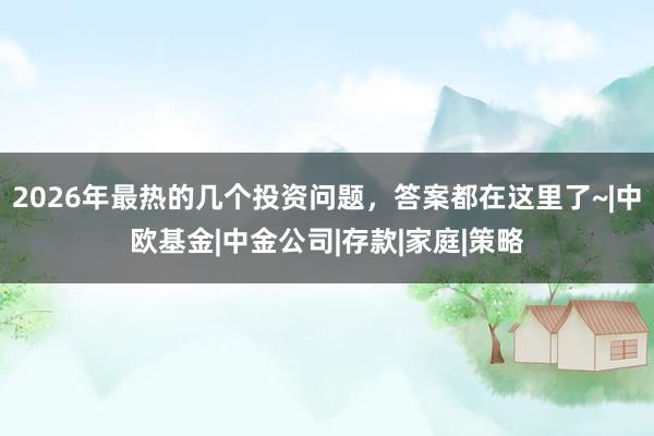 2026年最热的几个投资问题，答案都在这里了~|中欧基金|中金公司|存款|家庭|策略