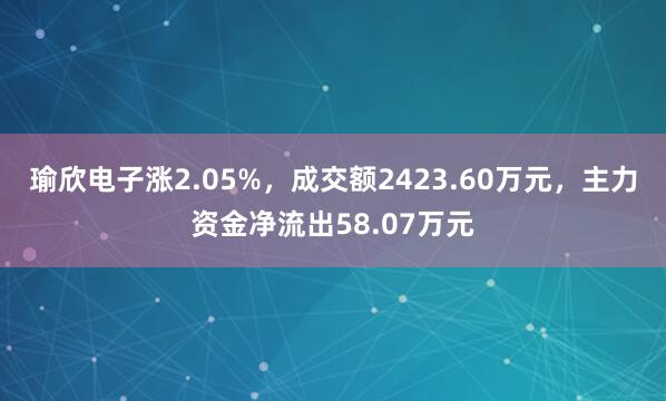 瑜欣电子涨2.05%，成交额2423.60万元，主力资金净流出58.07万元