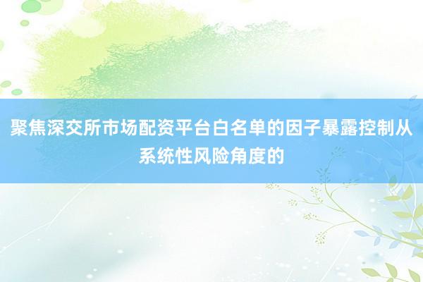 聚焦深交所市场配资平台白名单的因子暴露控制从系统性风险角度的