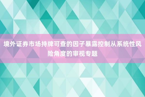 境外证券市场持牌可查的因子暴露控制从系统性风险角度的审视专题