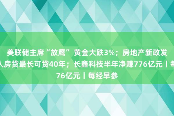 美联储主席“放鹰” 黄金大跌3%；房地产新政发布：个人房贷最长可贷40年；长鑫科技半年净赚776亿元丨每经早参