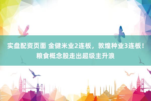 实盘配资页面 金健米业2连板，敦煌种业3连板！粮食概念股走出超级主升浪