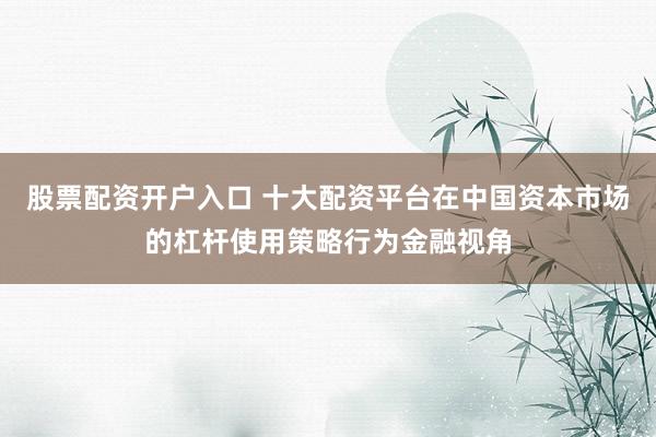 股票配资开户入口 十大配资平台在中国资本市场的杠杆使用策略行为金融视角