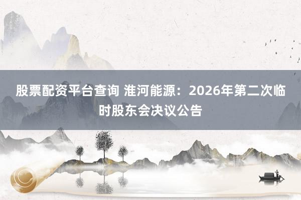 股票配资平台查询 淮河能源：2026年第二次临时股东会决议公告